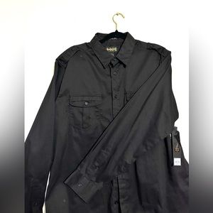 Helix Long Sleeve black Button-Down Shirt with pimp stripe